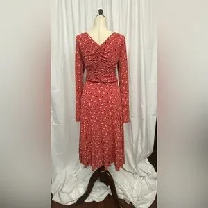 boden elsie midi dress Boden Elsie Midi Dress Spot Print Long Sleeve Button Front Poinsettia Black 8R